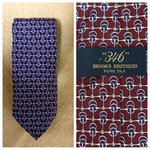 Brooks Brothers 346 100% Silk Tie USA Made Red Blue White Geometric